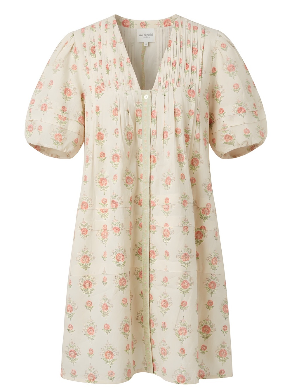 Marigold by Victoria Dunn- Floral Pintuck Dress in Cream with Pink Roses, size M